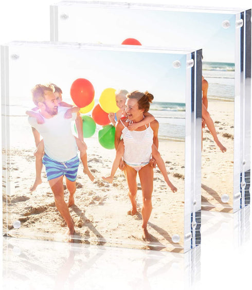 Picture Frame, TWING 4x4 Inch 2 Pack Acrylic Photo Frames Horizontal Magnet Double Sided Picture Frame Set with Microfiber Cloth,10 + 10MM Thickness Clear Picture Frame Desktop Display
