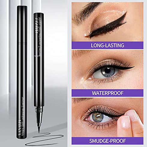 VANALIA 2-in-1 Eyeliner Instead of Lash Glue? Black Eyelash Glue Pen for False Lashes, Liquid Magnetic Eyeliner, Magic Self-Adhesive Eyeliner, Extra Strong Hold for EyeLashes(2pcs)