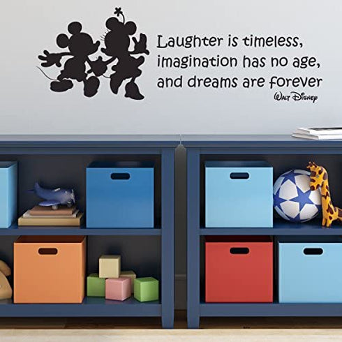 CustomVinylDecor Wall Decals Quote - Walt Disney Mickey and Minnie Mouse Decorations, "Laughter is Timeless" - Removable Home Décor Stickers - Perfect for Any Bedroom, Family Room, Office, Dorm, or Any Living Space