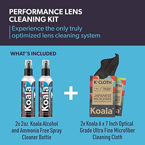 Koala Eyeglass Lens Cleaner Spray Kit | American Made | 2 Ounces + 1 Koala Cloth | Streak and Alcohol Free | Carefully Engineered Glasses Cleaner | Safe for All Lenses (Pack of 2)