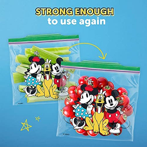 Ziploc Sandwich and Snack Bags for On the Go Freshness, Grip 'n Seal Technology for Easier Grip, Open, and Close, 66 Count, Mickey and Friends Designs