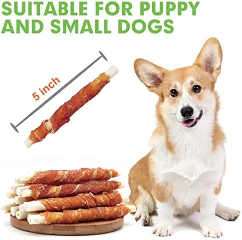 MON2SUN Dog Rawhide Twist Chicken Hide Sticks 5 Inch 25 Count for Puppy and Small Dogs