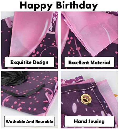 PAKBOOM Happy 90th Birthday Banner Backdrop - 90 Birthday Party Decorations Supplies for Women - Pink Purple Gold 4 x 6ft