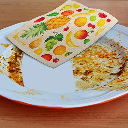 Swedish Kitchen Towels Reusable Fresh Fruit Pattern Sponge Cleaning Cloths Absorbent Dish Cloth Hand Towel for Kitchen Cleaning Wipe, 6 Styles (6 Pieces)