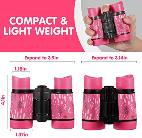 Kid Binoculars Shock Proof Toy Binoculars Set - Bird Watching - Educational Learning - Presents for Kids - Children Gifts - Boys and Girls - Outdoor Play - Hunting - Hiking - Camping Gear?Pink?