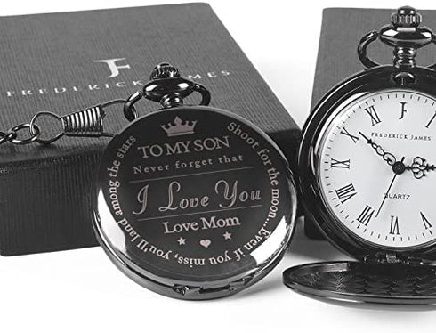 to My Son | Mother and Son - Graduation Gifts for Him 2022 - Engraved “to My Son Love Mom” Pocket Watch - Perfect Gifts for Son from Mom for Christmas, Valentines Day, Birthday