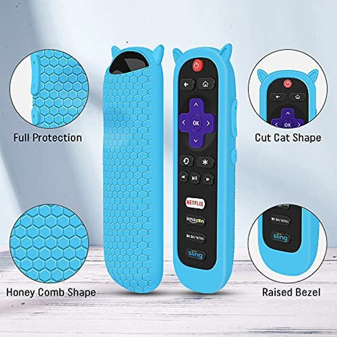 2 Pack Protective Case for TCL Roku TV RC280 Remote, Silicone Cover Shock Proof Remote Controller Skin, Cute Cat Ear Shape Anti Slip Universal Replacement Sleeve Protector-Glow Blue,Glow Green