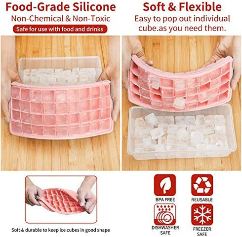 Food-grade Silicone Ice Cube Tray with Lid and Storage Bin for Freezer, Easy-Release 36 Small Nugget Ice Tray with Spill-Resistant Cover&Bucket, Flexible Ice Cube Molds with Ice Container, Scoop Cover