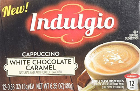 Indulgio Cappuccino, White Chocolate Caramel, 12-Count Single Serve Cup for Keurig K-Cup Brewers