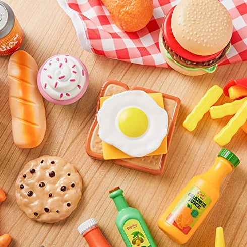 JOYIN 45 Pcs Play Food Sets for Kids Kitchen, Popular Grocery Store Play Food, Pretend Play Toy Set for Kids, Gifts for Toddlers, Boys and Girls