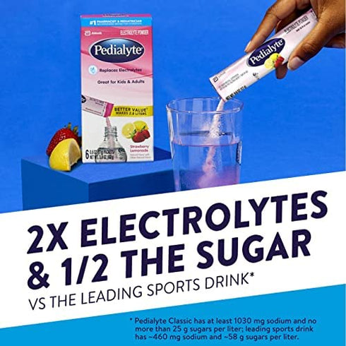 Pedialyte Electrolyte Powder Packets, Strawberry Lemonade, Hydration Drink, 6 Single-Serving Powder Packets
