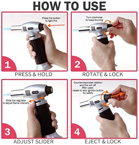 Gibot Butane Torch,Kitchen Torch Cooking Torch Creme Brulee Torch, Refillable Adjustable Flame Lighter with Safety Lock for DIY, Creme, Brulee, BBQ and Baking(Butane Gas Not Included)