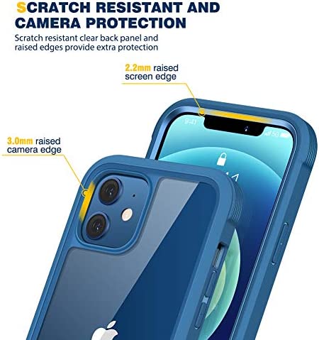 Diaclara Designed for iPhone 12/12 Pro Case, Full Body Rugged Case with Built-in Touch Sensitive Anti-Scratch Screen Protector, Soft TPU Bumper Case for iPhone 12/12 Pro 6.1" (Blue and Clear)