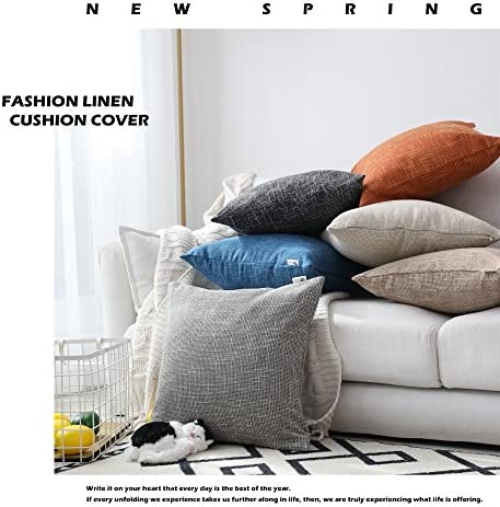 Kevin Textile 2 Pack Decorative Linen Throw Pillow Covers, Outdoor Pillows Cover Large Cushion Case for Couch/Chair, 24 x 24 inches, 61cm, Grey