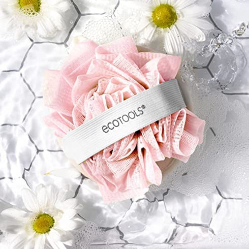 EcoTools EcoPouf Dual Cleansing Pad, Multipurpose Gentle Cleansing Body Scrubber, 2-In-1 Bath Sponge, Exfoliating for Shower & Bath, Recycled Netting, Vegan & Cruelty-Free, Pink, 4 Count