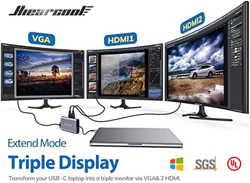 Hiearcool USB C Hub,USB-C Laptop Docking Station,11 in 1 Triple Display Type C Adapter Compatible for MacBook and Windows(2HDMI VGA PD3.0 SD TF Card Reader Gigabit Ethernet 4USB Ports)