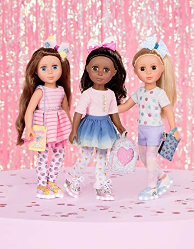 Glitter Girls – Cosmic Glow Light-up Shoes for 14-inch Dolls – Toys, Clothes, and Accessories for Ages 3 and Up (Glossy Fashion Sneakers with LED Lights), Brown/A