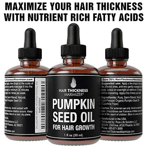 Organic Pumpkin Seed Oil For Hair Growth by Hair Thickness Maximizer. Pure, Cold Pressed, Vegan Pumpkin Seeds Extract to Stop Hair Loss For Men & Women. Hair Treatment Serum. Replenish Hair Follicles