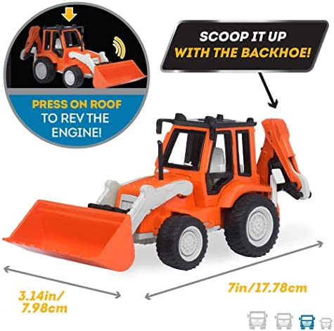 DRIVEN by Battat – Micro Backhoe Loader – Backhoe Loader with Sound Effects and Movable Parts for Kids Aged 3+