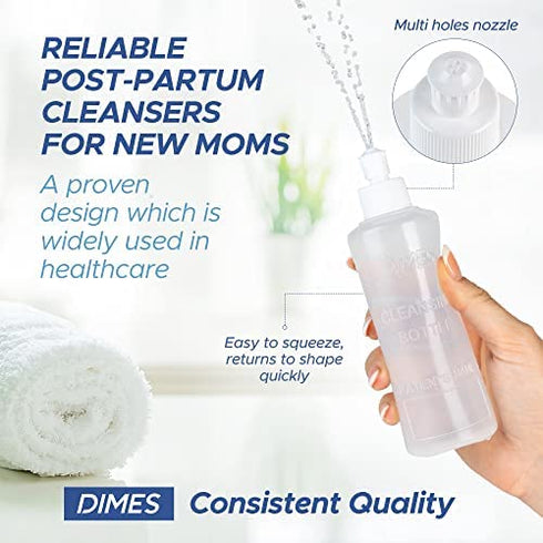 Dimes Perineal Lavette Irrigation Bottle 8 oz (Pack of 3). - Peri Bottle for Postpartum Care - After-Birth Essentials for Mom to Soothe and Clean Perineal Area - Premium Portable Bidet for Women