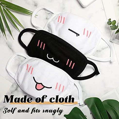 10 Pieces Kawaii Mask Anime Face Mouth Mask Cute Mouth Covering Reusable Washable Mouth Mask for Women Girls Kids, Black and White