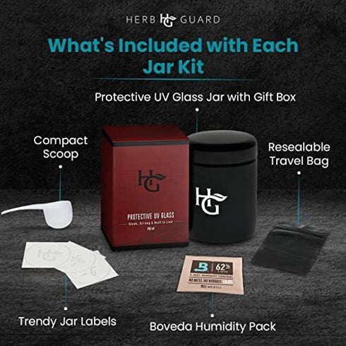 Herb Guard - Half Oz Smell Proof Jar and Airtight Container (250 ml) Comes with Humidity Pack to Keep Goods Fresh for Months
