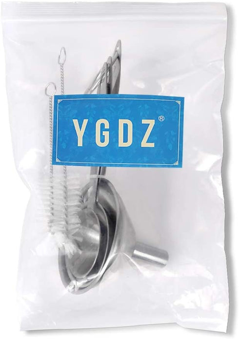 Funnels for Kitchen Use, YGDZ 3pcs Metal Stainless Steel Funnels Set, Small Mini Kitchen Funnels for Filling Bottles Liquid Essential Oils, 2pcs Cleaning Brushes