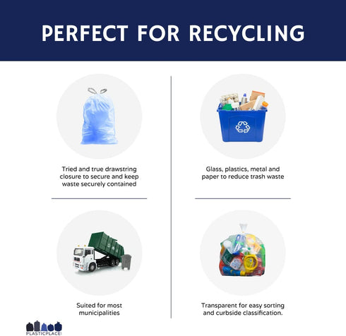 Plasticplace Custom Fit Trash Bags, Simplehuman (x) Code D Compatible, Tinted Blue Drawstring Garbage Liners 5.3 Gallon, 15.75" x 28", 100 Count