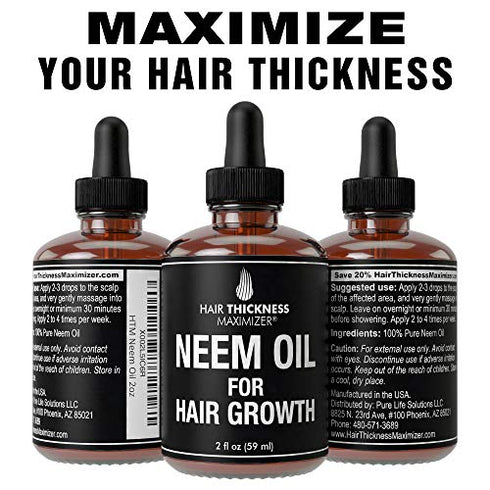 Organic Neem Oil For Hair Growth. From Pure Neem Seed of India. Stop Hair Loss Now. Best Treatment for Hair Thinning. Hair Thickening Oils Conditioner. Great For Skin, Dandruff Reduction 2oz