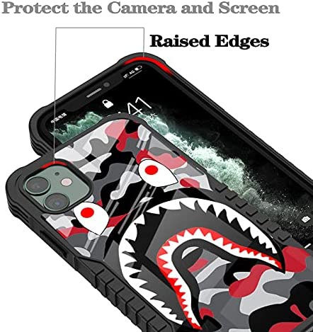iPhone 11 Case for Man Boys, Street Fashion Cool Design Shockproof Anti-Scratch Drop Soft Silicone TPU Bumper PC Backplane Protection Case for iPhone 11 - Red Gray Shark