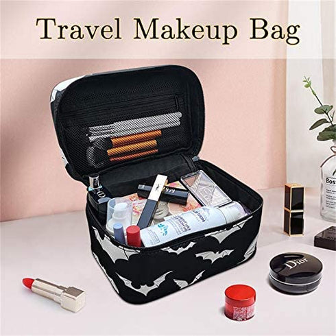 9CH Goth Travel Makeup Bag - Bats Cosmetic Bags Large Make up Organizer Portable Toiletry Bags Train Cases for Women and Girls for Cosmetics