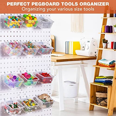 6 Pack Pegboard Clear Bins, Pegboard Bins Hooks, DIY Pegboard Accessories, Workbench Small Bins Fit 1/4 -1/8 Peg Board for Organizing Hardware, Garage Storage, Craft Room, Tool Shed, Hobby Supplies