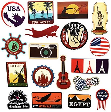 100PCS World Travel Maps Airplane Air and Famous Buildings Signs Stickers Waterproof Laptop Stickers Car Bicycle Suitcase Computer Water Bottle Mobile Phone Stickers Decals (Travel Maps 100)