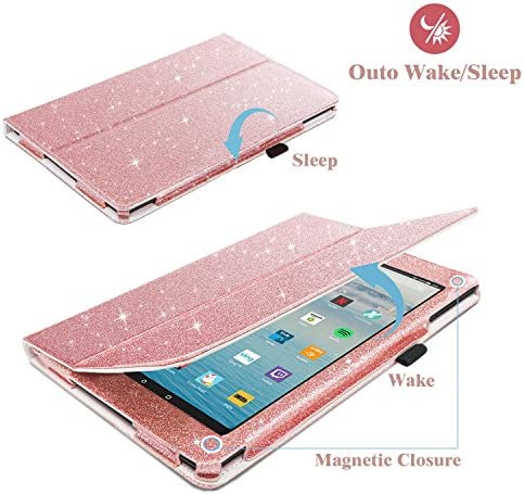 Fingic Amazon Fire HD 10 Case 2017&2019,Kindle Fire HD10 2017/2019 Cases, Luxury Sparkly Folio Folding Stand Cover with Holder & Auto Wake/Sleep Smart Case for Fire HD 10 inch Tablet Case,Rose Gold
