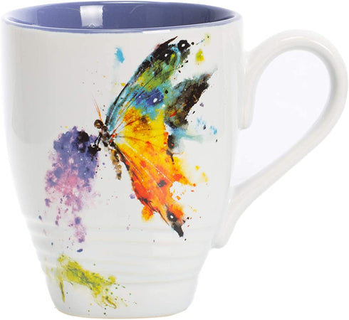 DEMDACO Kaleidoscope Butterfly Watercolor Blue 16 Ounce Glossy Stoneware Mug With Handle