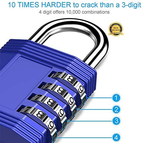 ZHEGE Combination Lock, 4 Digit Outdoor Waterproof Padlock for School Gym Locker, Fence, Gate, Toolbox (Blue)
