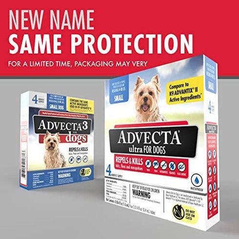 Advecta Ultra Flea and Tick Prevention for Dogs, Dog Flea and Tick Treatment, Waterproof Topical, Fast Acting, Small Dogs (4-10 lbs), 4 Doses