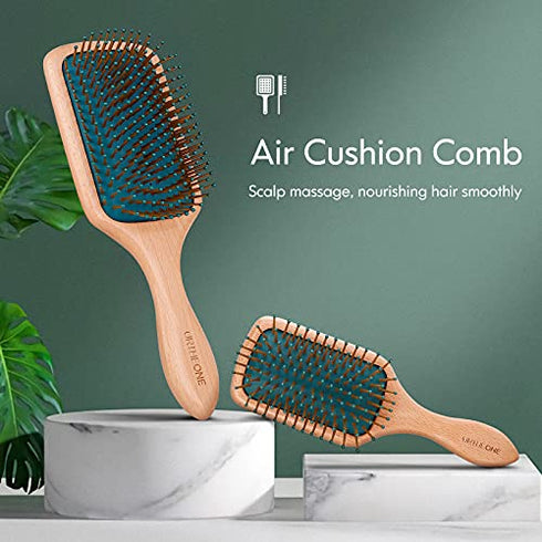 Hair Brush,Hair Brushes for Women Men Kids,Natural Wooden Paddle Detangler Brush and Small Travel Styling Brush Set for Curly Thick Thin Fine Wet Dry Hair Detangling Smoothing Massaging Blowdrying