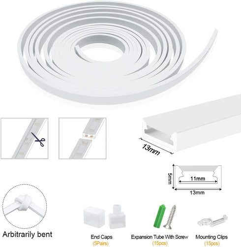Silicone LED Channel System, LED Aluminum Profile New Substitutes, Soft Bending LED Profile, 5m 13x5mm, Waterproof IP67, Suit for 10mm Flexible LED Light Strip, for Indoor Outdoor Lighting