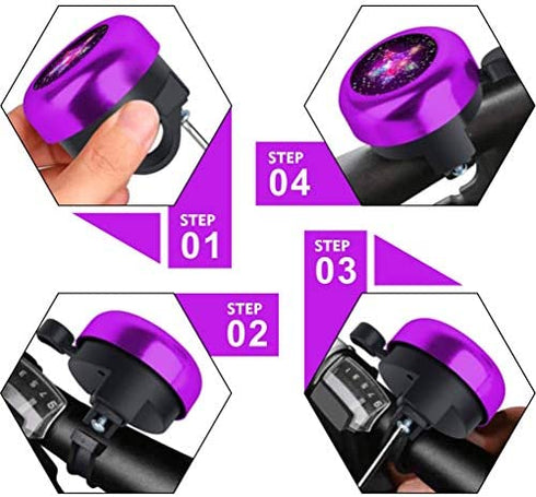Kids Bike Bell, Aluminum Bicycle Bell for Kids Girls Toddlers Gifts, Cute Clear Sound Children's Bike Accessories Bell Ring, Adjustable Size Lovely Bike Horn Purple