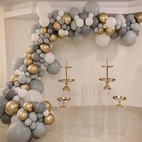 155Packs DIY Grey Balloons Garland Arch Kit-White-Chrome Metallic Gold Balloons for Wedding Birthday Party Baby Shower Decoration