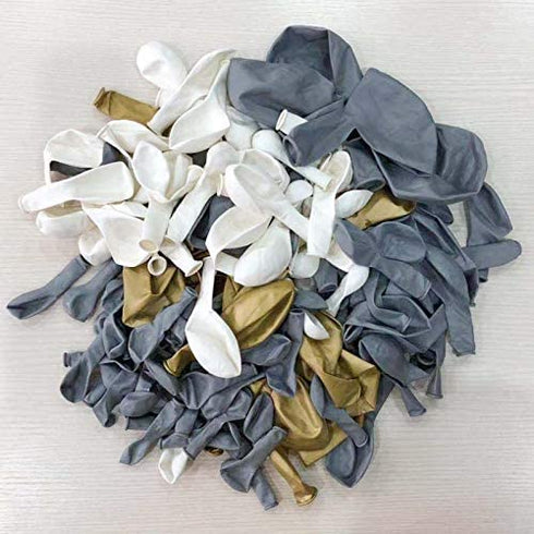155Packs DIY Grey Balloons Garland Arch Kit-White-Chrome Metallic Gold Balloons for Wedding Birthday Party Baby Shower Decoration