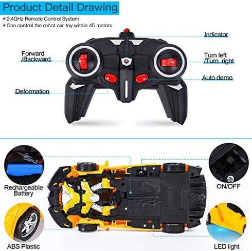 Refasy Kids Toys for Boy Girl Age 5-7,Deformation Robot Car Toys for Children Remote Control Transforming Robot Cars for Kids 8-13 Year Old Best Birthday Xmas Gift for Boys RC Racing Car Toys for Kid