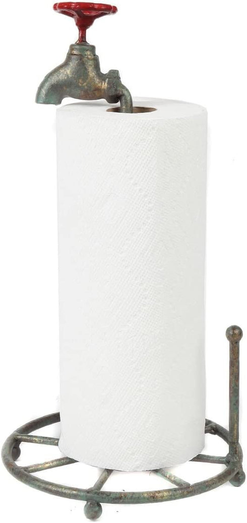 Lily's Home Vintage Rustic Kitchen Paper Towel Roll Holder, Country Design Crafted from an Old Spigot, Holds Standard Size Rolls, Green Patina