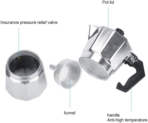 Stovetop Espresso Maker Moka Pot Italian Espresso Greca Coffee Maker 2 Cup 100ml Aluminum Stove Top Coffee Home Office Use Gift for Friends for Italian Espresso Cappuccino Latte Silver