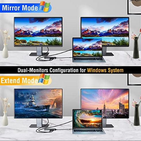 USB C Dock Laptop Docking Station Dual Monitor Triple Display with 4K HDMI, 2 USB 3.0 Ports, SD/TF Slots and PD 100W Charging Port, 7 in 1 Hub for HP/Dell/XPS/Lenovo/MacBook Pro Full-Featured Laptops