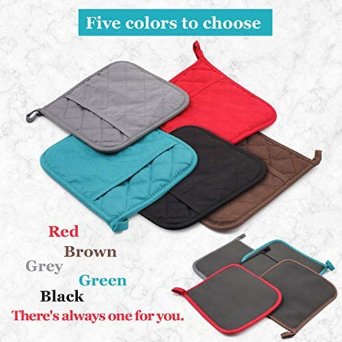 YEKOO Cotton and Neoprene Oven Pads Pot Holders with Pocket 8"x8.5" Dual-Function Hot Pad Set for Finger Hand Wrist Protection Heat Resistant to 428°F Teal