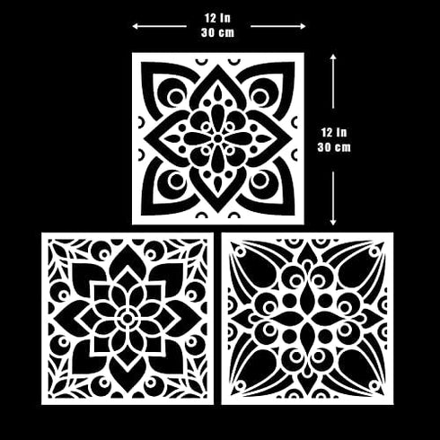 Floor Stencil,Wall Stencil,Lotus Tile Stencil,Floor Stencils for Painting Floors 12x12,Reusable Wall Stencil for Painting Large Pattern Set of 3