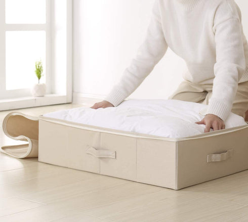 iwill CREATE PRO Underbed Storage Cube with Lid, Underbed Shoe Organizer Basket, Garment Storage Boxes, Beige