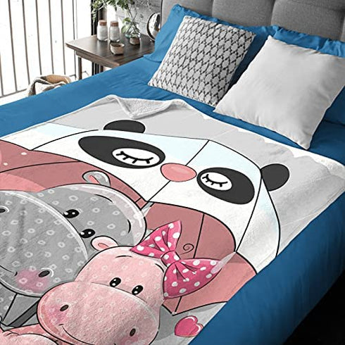 Nagasena Hippos with Umbrellas Fluffy Blanket Warm Bed Throws for Sofa and Pet,Ultra Luxurious Warm and Cozy for All Seasons 40"X30" XSmall for Pets/Toddler